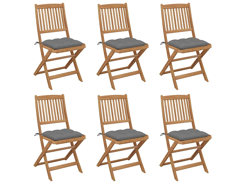Chaises pliables de jardin 6 pcs avec coussins Bois d'acacia 16