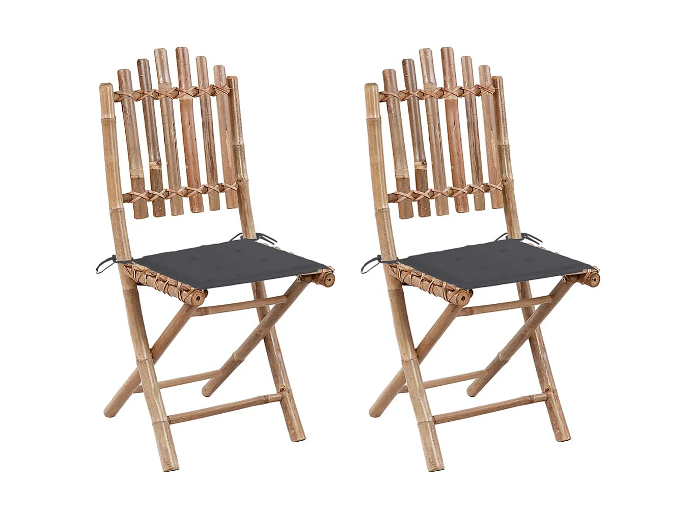 Chaises pliables de jardin 2 pcs avec coussins Bambou 2