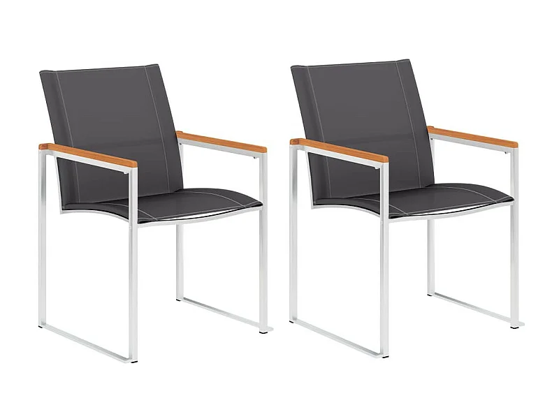 Chaises de jardin 2 pcs Textilène et acier inoxydable Gris