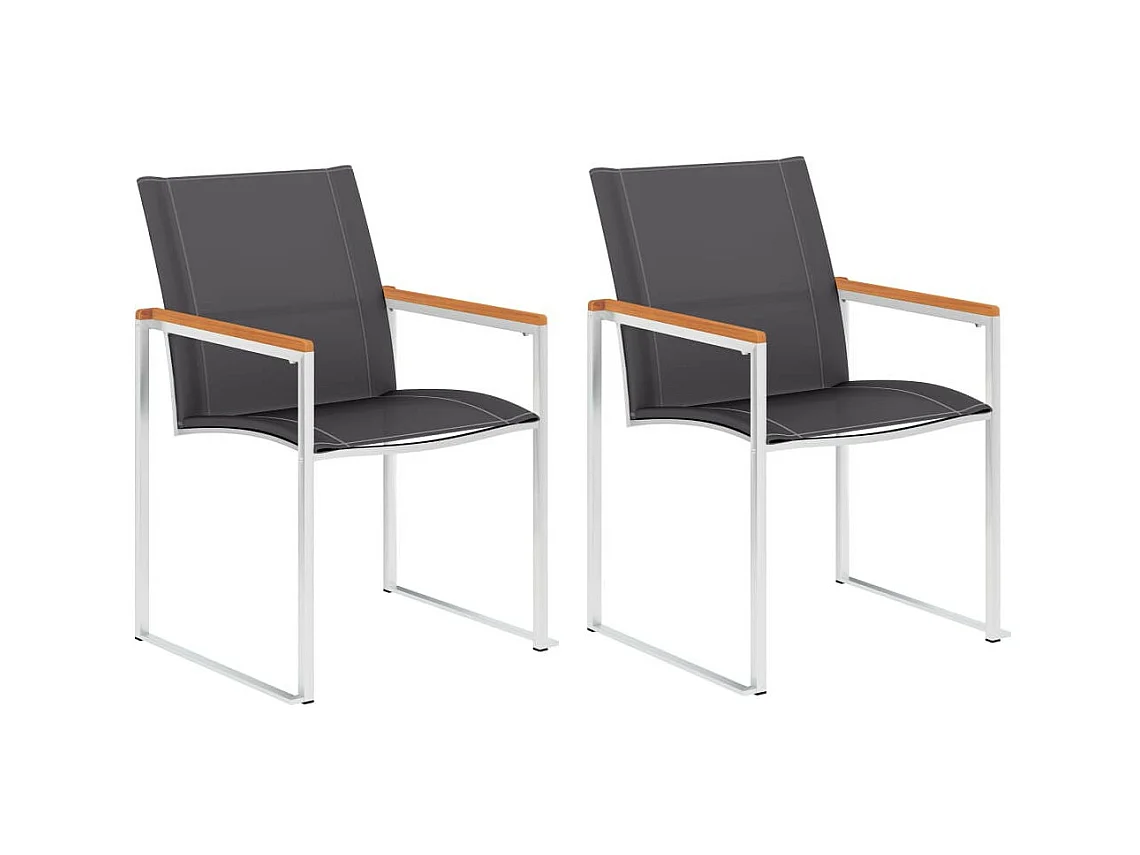 Chaises de jardin 2 pcs Textilène et acier inoxydable Gris