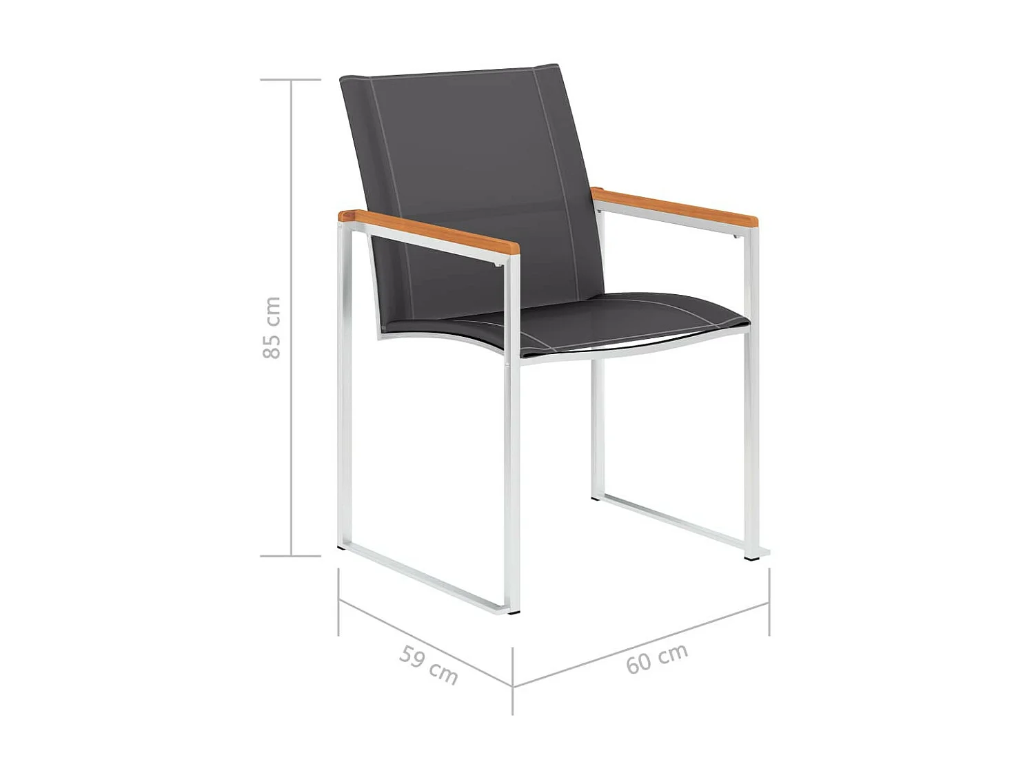 Chaises de jardin 2 pcs Textilène et acier inoxydable Gris