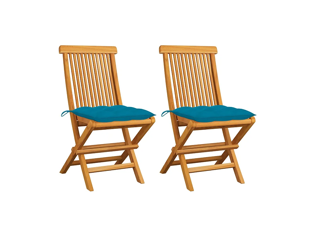 Chaises de jardin 2 pcs avec coussins bleu clair Teck massif