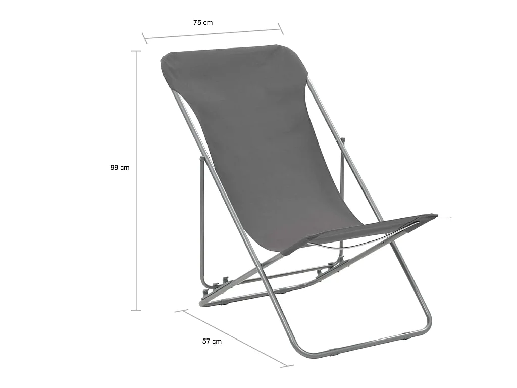 Chaises de plage pliables 2 pcs Acier et tissu oxford Gris