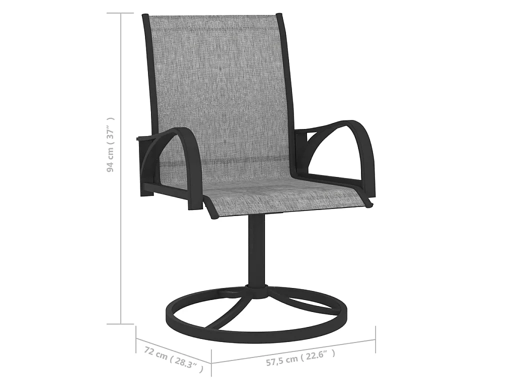 Chaises pivotantes de jardin 2 pcs Textilène et acier Gris