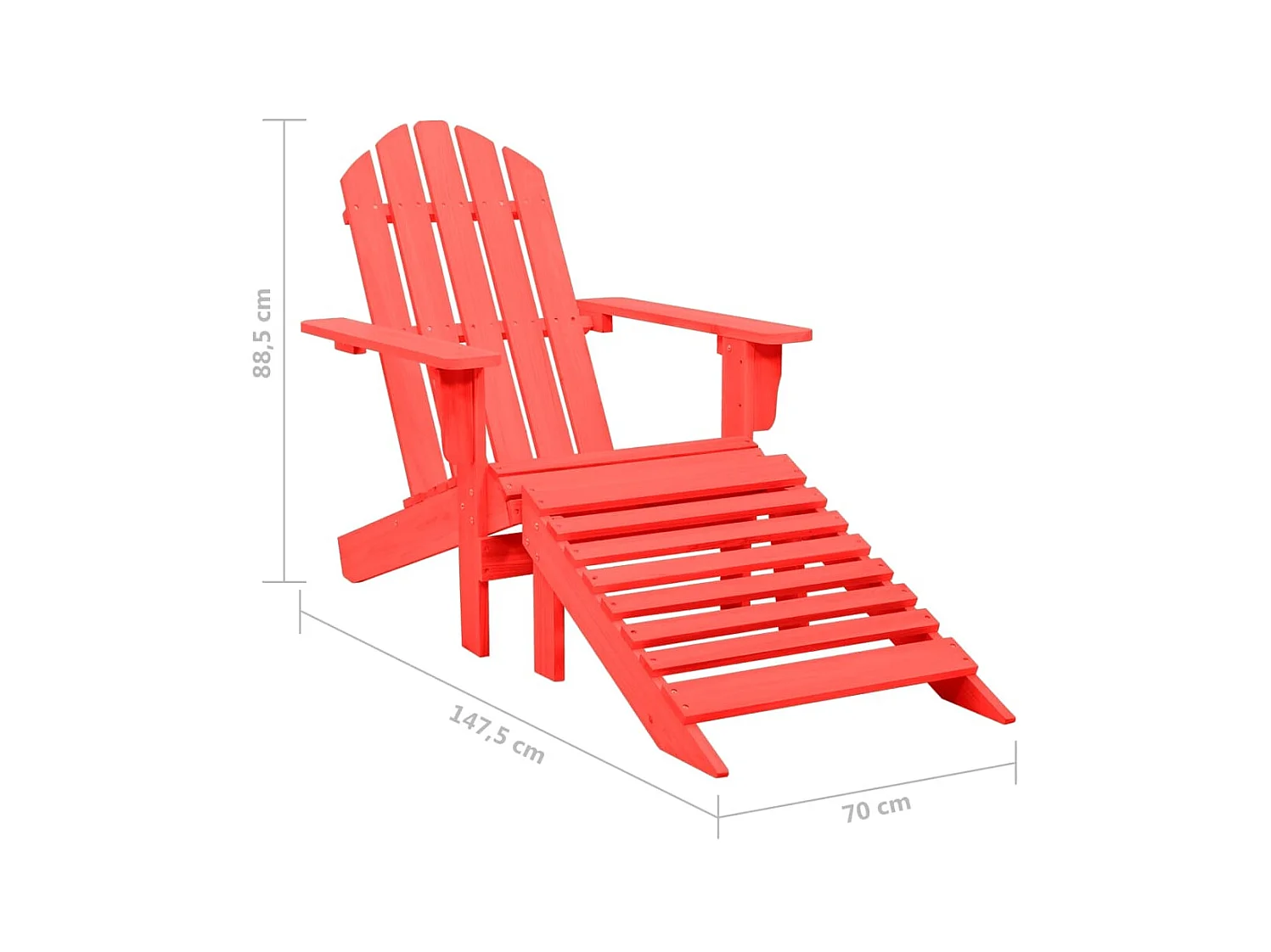 Chaise de jardin Adirondack avec pouf Bois de sapin Rouge