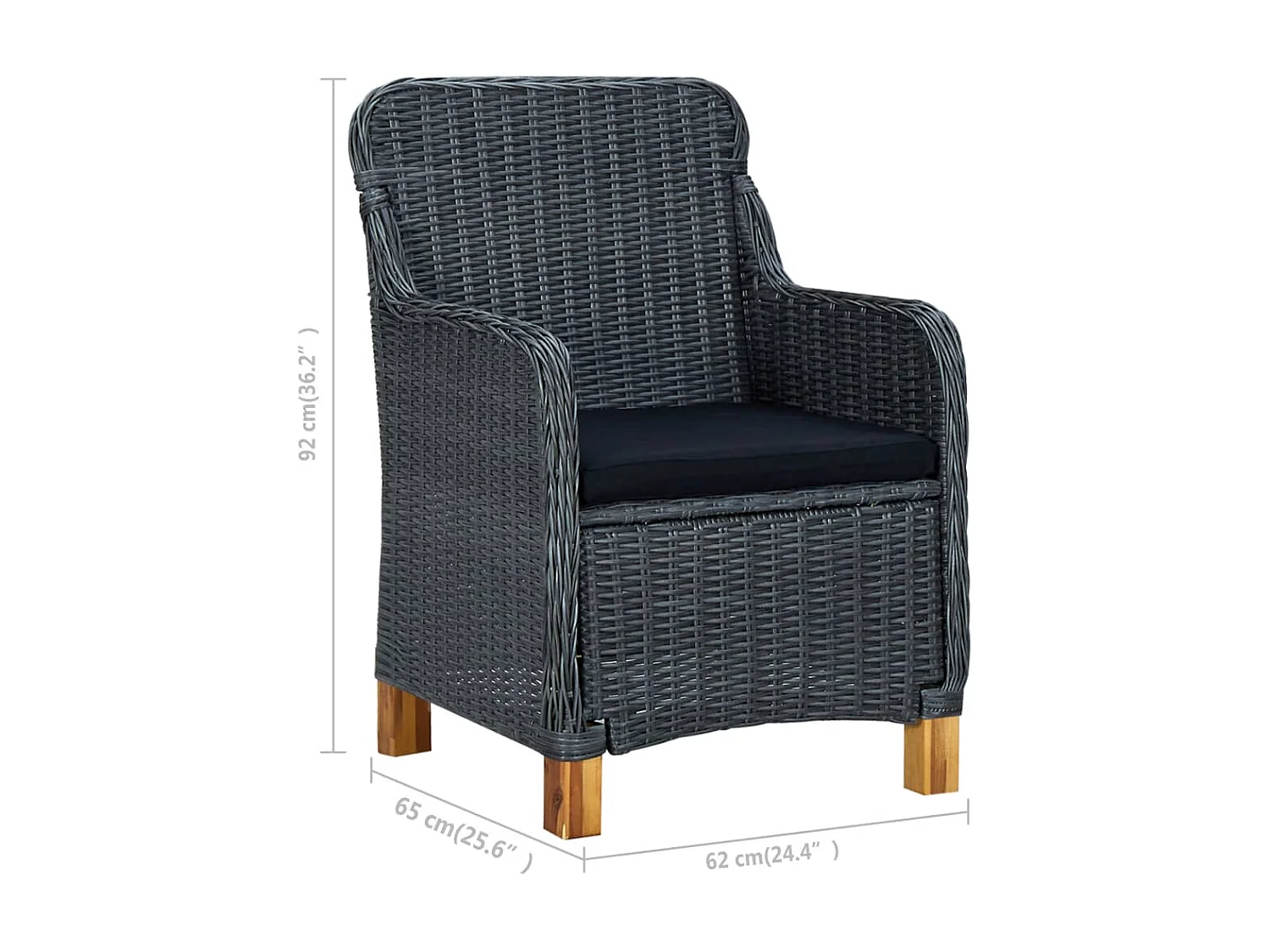 Chaises de jardin avec coussins 2 pcs Résine tressée Gris foncé