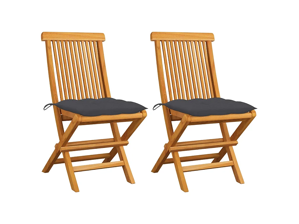 Chaises de jardin avec coussins anthracite 2 pcs Bois de teck 2