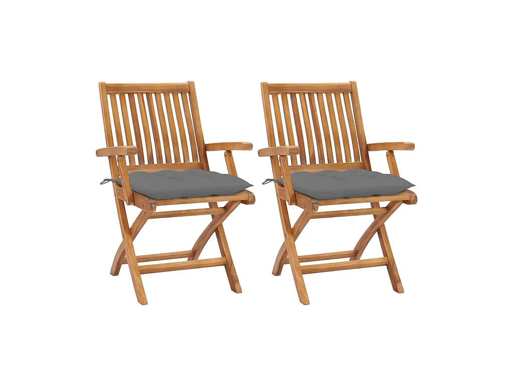 Chaises de jardin 2 pcs avec coussins gris Bois de teck massif 11
