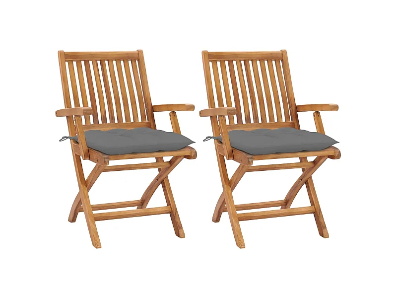 Chaises de jardin 2 pcs avec coussins gris Bois de teck massif 11