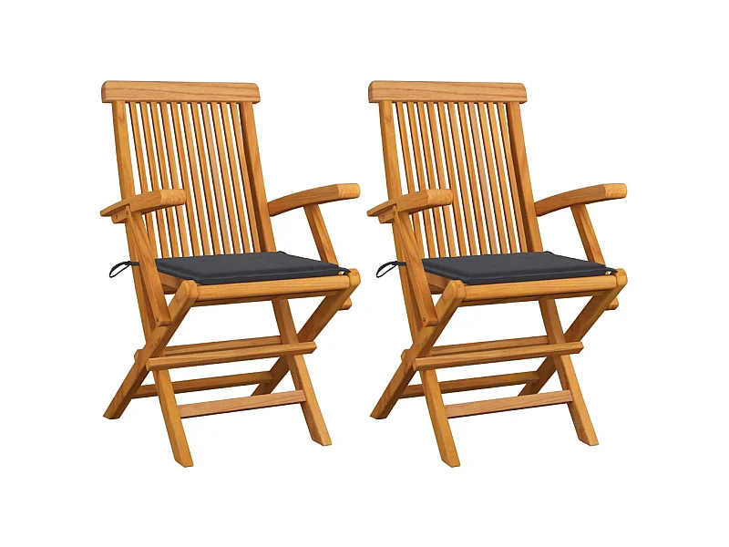 Chaises de jardin avec coussins anthracite 2 pcs Bois de teck 3