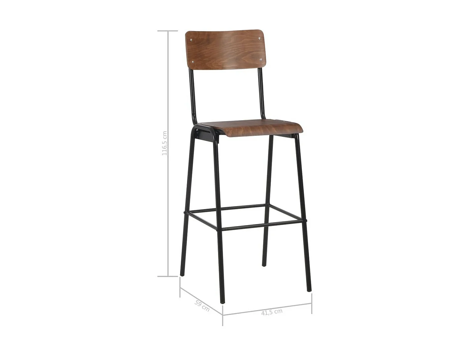 2 pcs Chaises de bar Marron Contreplaqué solide et acier