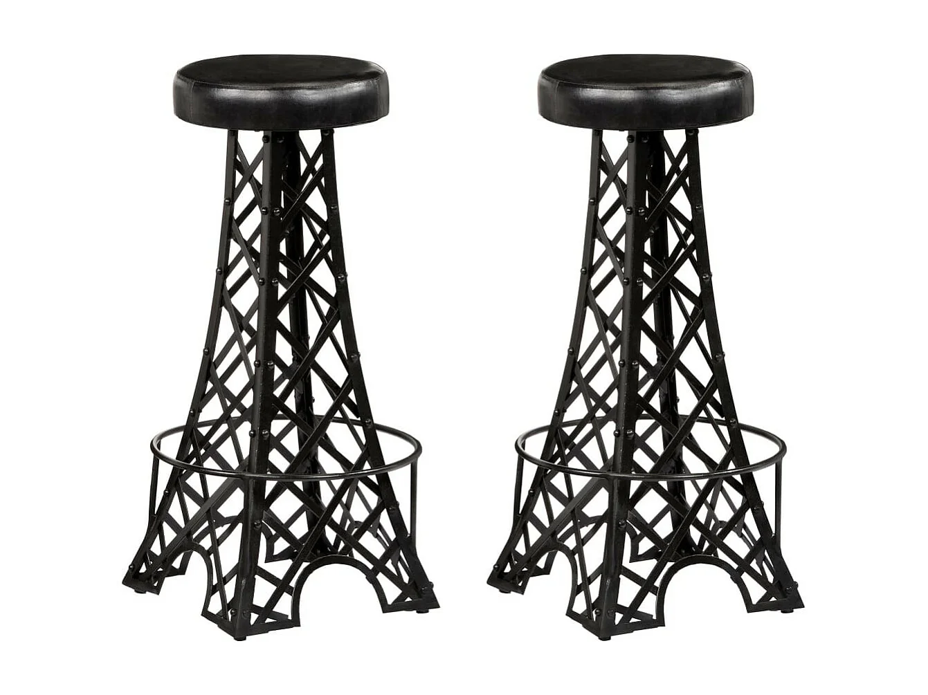 Tabouret de bar cuir véritable et pieds métal noir Eishi - Lot de 2