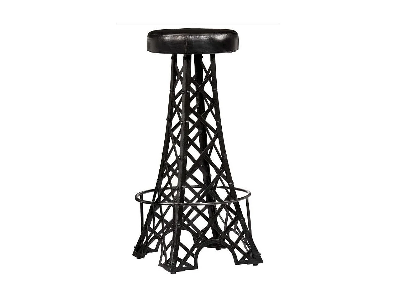 Tabouret de bar cuir véritable et pieds métal noir Eishi - Lot de 2