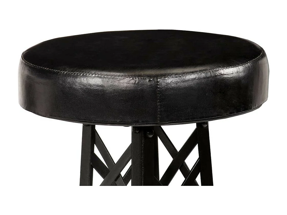 Tabouret de bar cuir véritable et pieds métal noir Eishi - Lot de 2