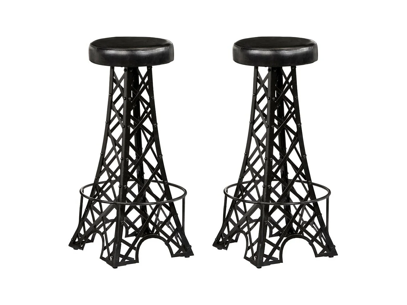 Tabouret de bar cuir véritable et pieds métal noir Eishi - Lot de 2