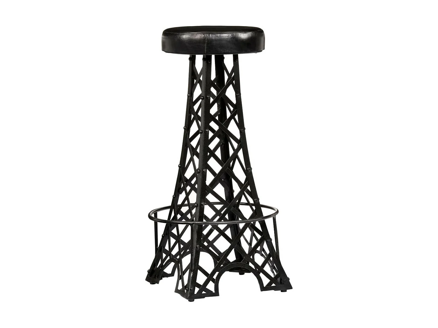 Tabouret de bar cuir véritable et pieds métal noir Eishi - Lot de 2