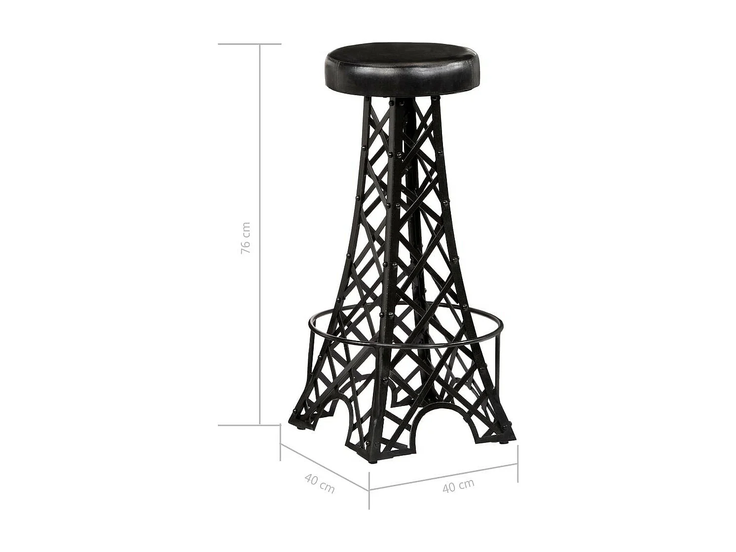 Tabouret de bar cuir véritable et pieds métal noir Eishi - Lot de 2