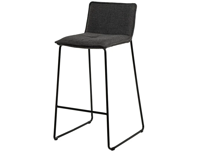 Tabouret moderne tissu avec pieds en métal noir Botane-Couleur Gris foncé-Hauteur d'assise 74 cm