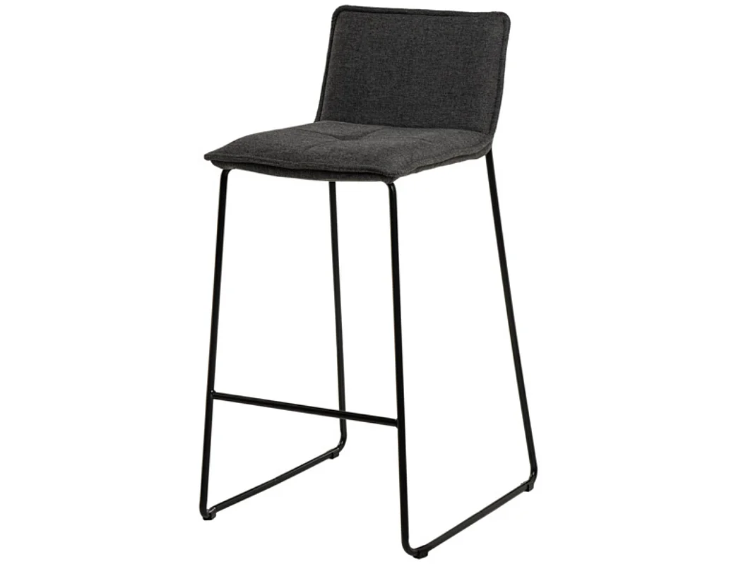 Tabouret moderne tissu avec pieds en métal noir Botane-Couleur Gris foncé-Hauteur d'assise 74 cm