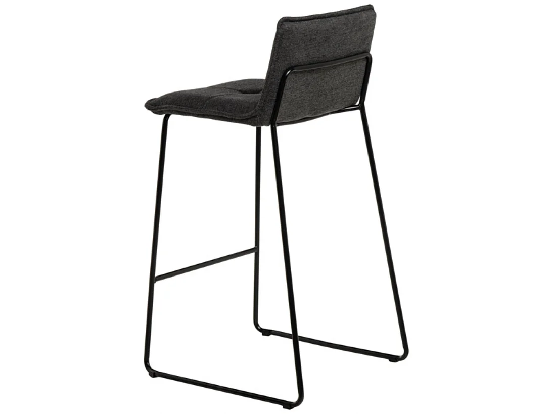 Tabouret moderne tissu avec pieds en métal noir Botane-Couleur Gris foncé-Hauteur d'assise 74 cm