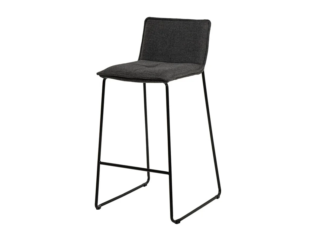 Tabouret moderne tissu avec pieds en métal noir Botane-Couleur Gris foncé-Hauteur d'assise 74 cm