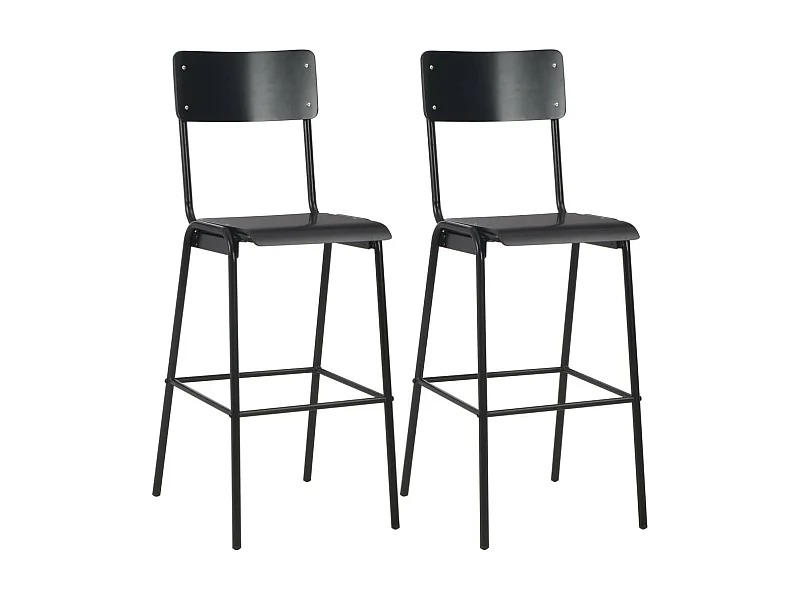 2 pcs Chaises de bar Noir Contreplaqué solide et acier