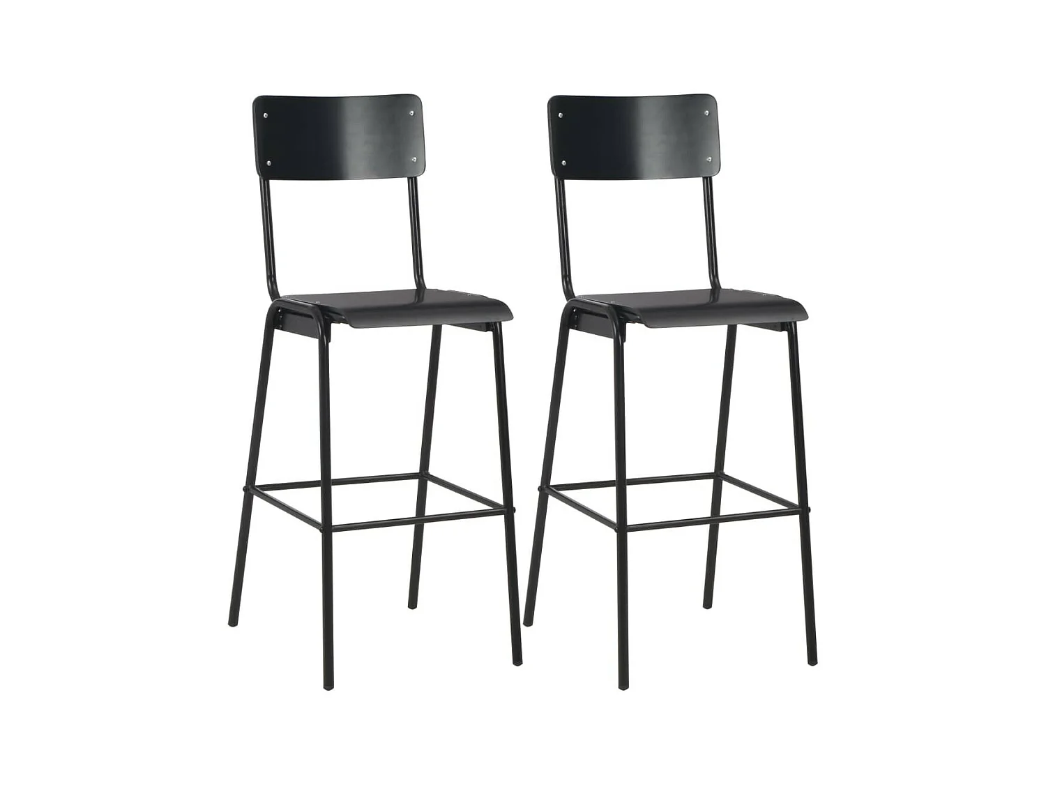 2 pcs Chaises de bar Noir Contreplaqué solide et acier