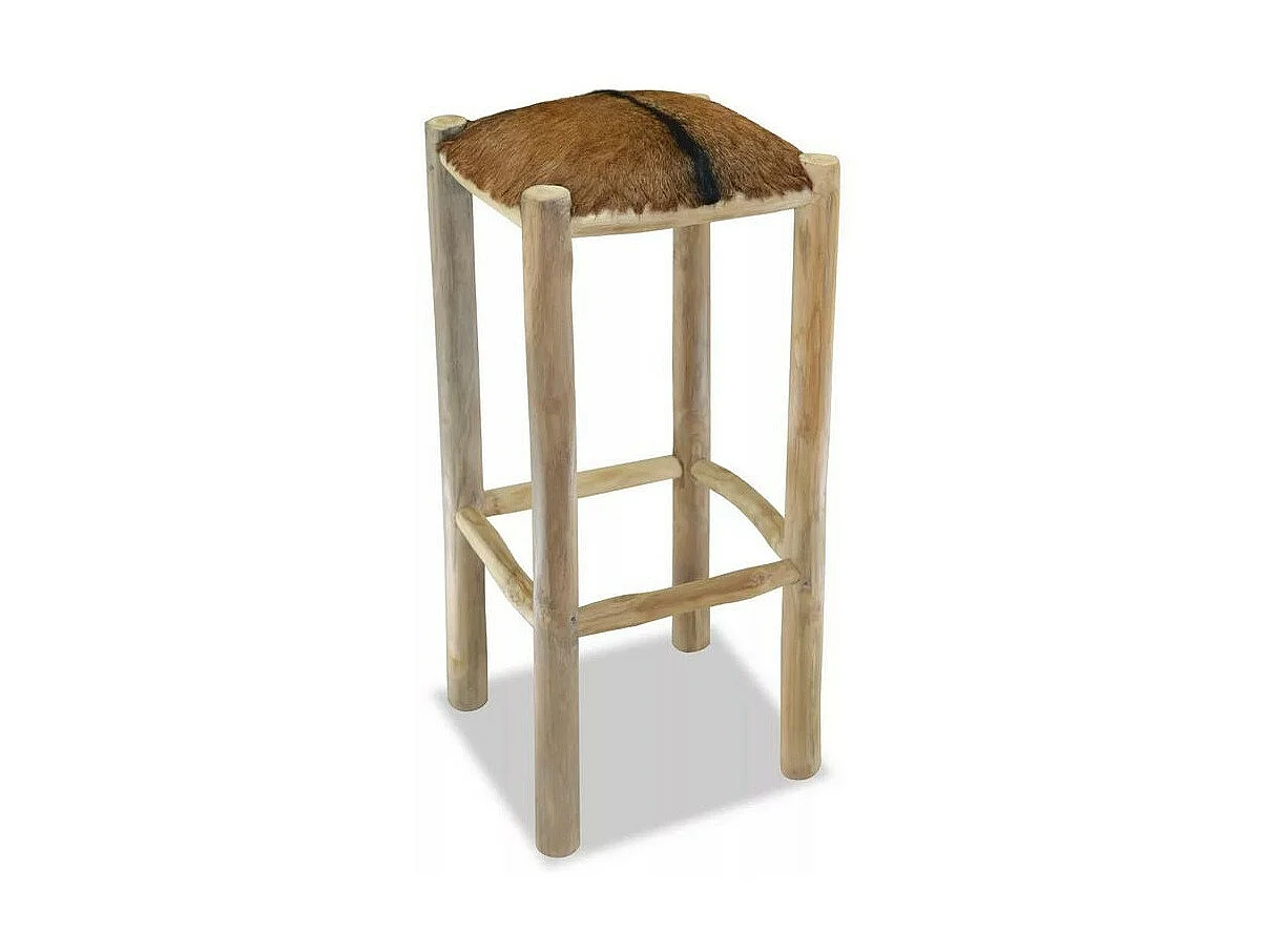 Tabouret cuir et pieds teck massif clair Oced