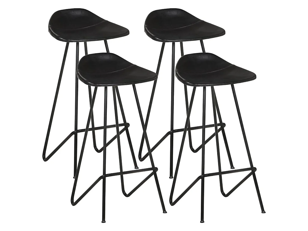 Tabourets de bar 4 pcs Noir Cuir véritable 2