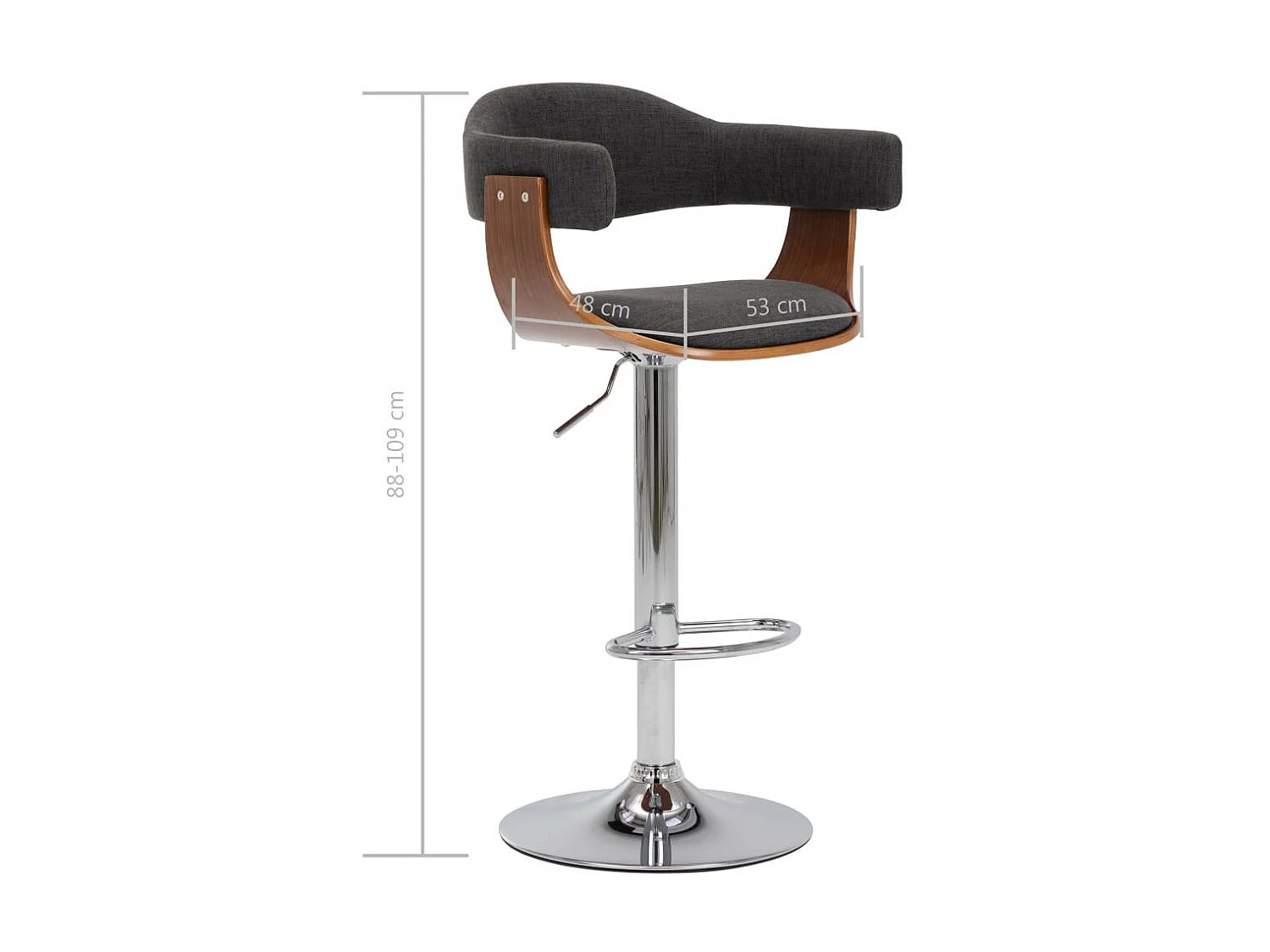 Tabourets de bar 2 pcs Gris Bois courbé et tissu