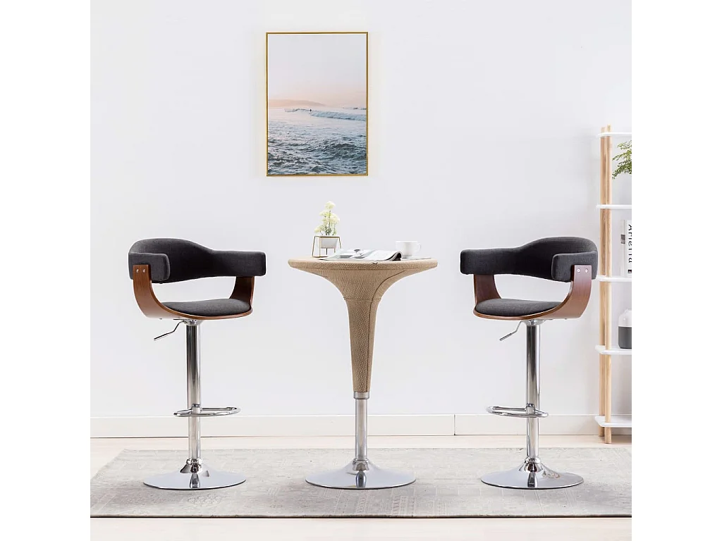 Tabourets de bar 2 pcs Gris Bois courbé et tissu
