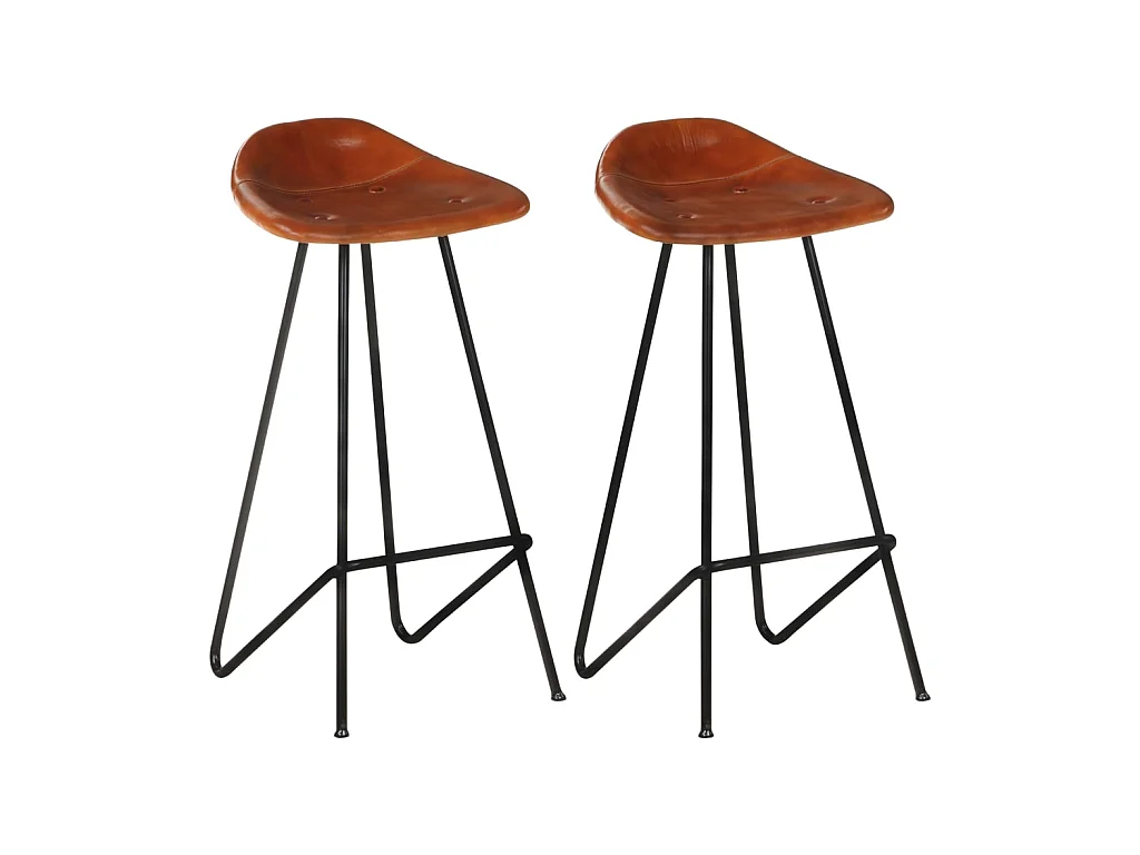 Tabourets de bar 2 pcs Marron Cuir véritable 2