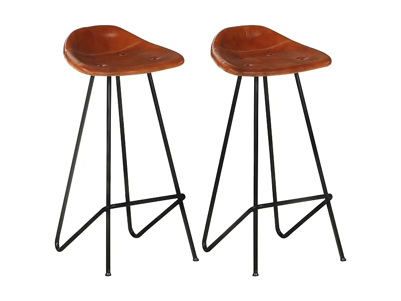 Tabourets de bar 2 pcs Marron Cuir véritable 2