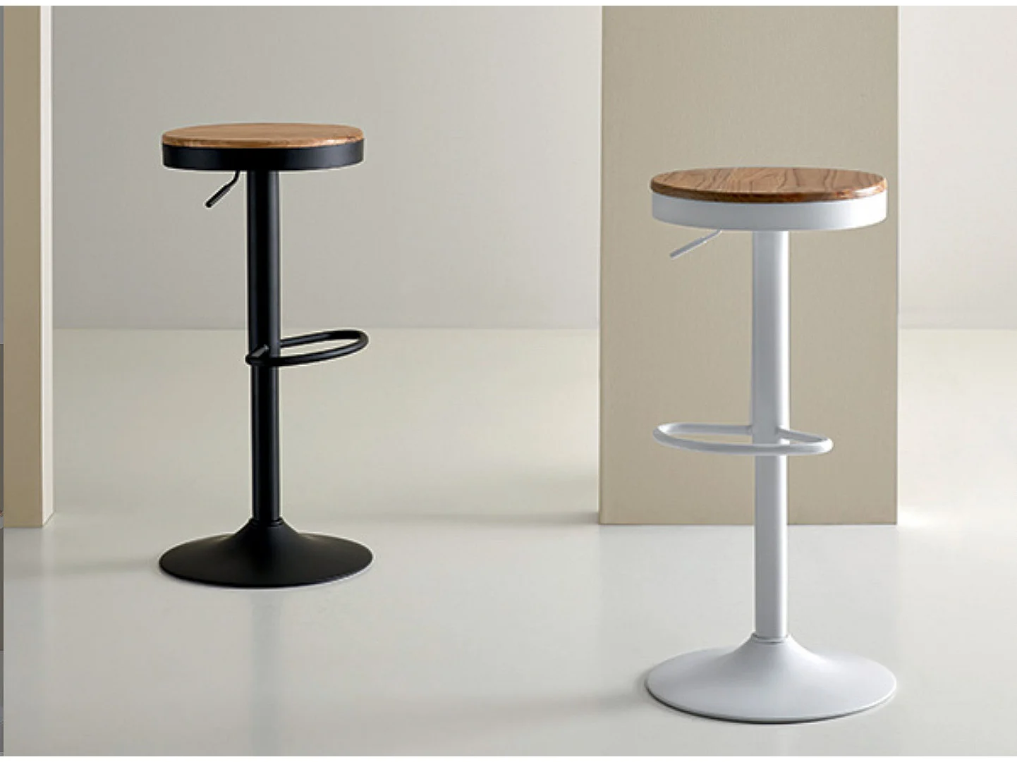 Tabouret industriel hauteur réglable et pivotant à 360° Baky-Couleur Blanc