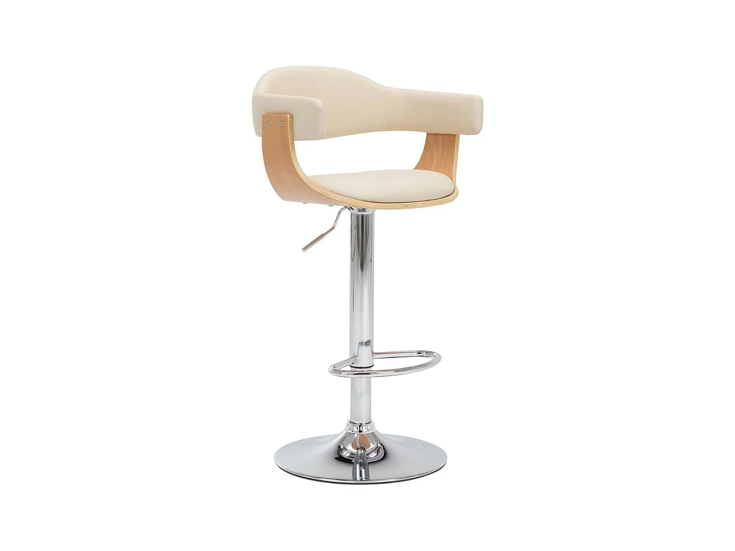 Tabourets de bar 2 pcs Crème Bois courbé et similicuir 3