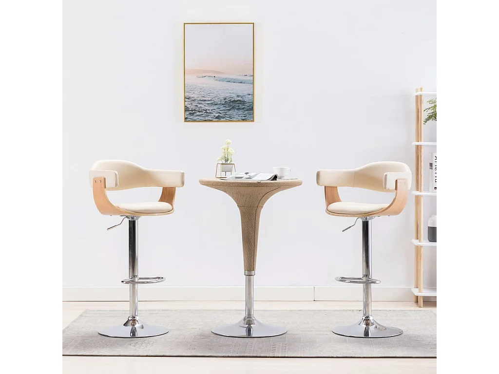 Tabourets de bar 2 pcs Crème Bois courbé et similicuir 3