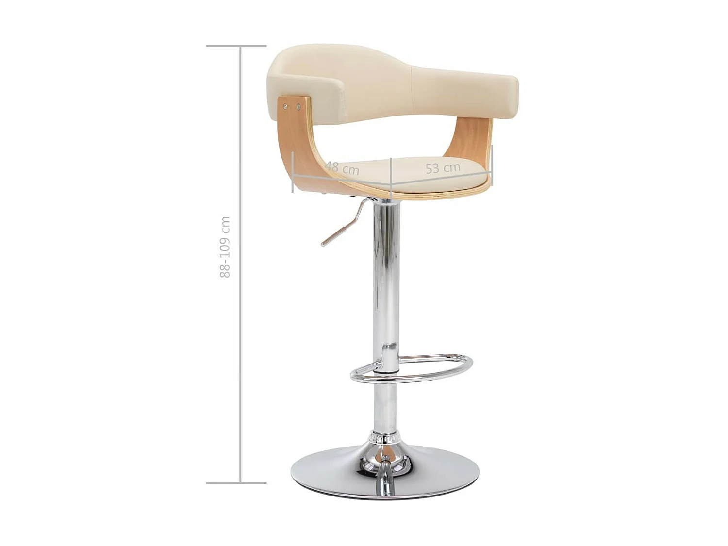 Tabourets de bar 2 pcs Crème Bois courbé et similicuir 3