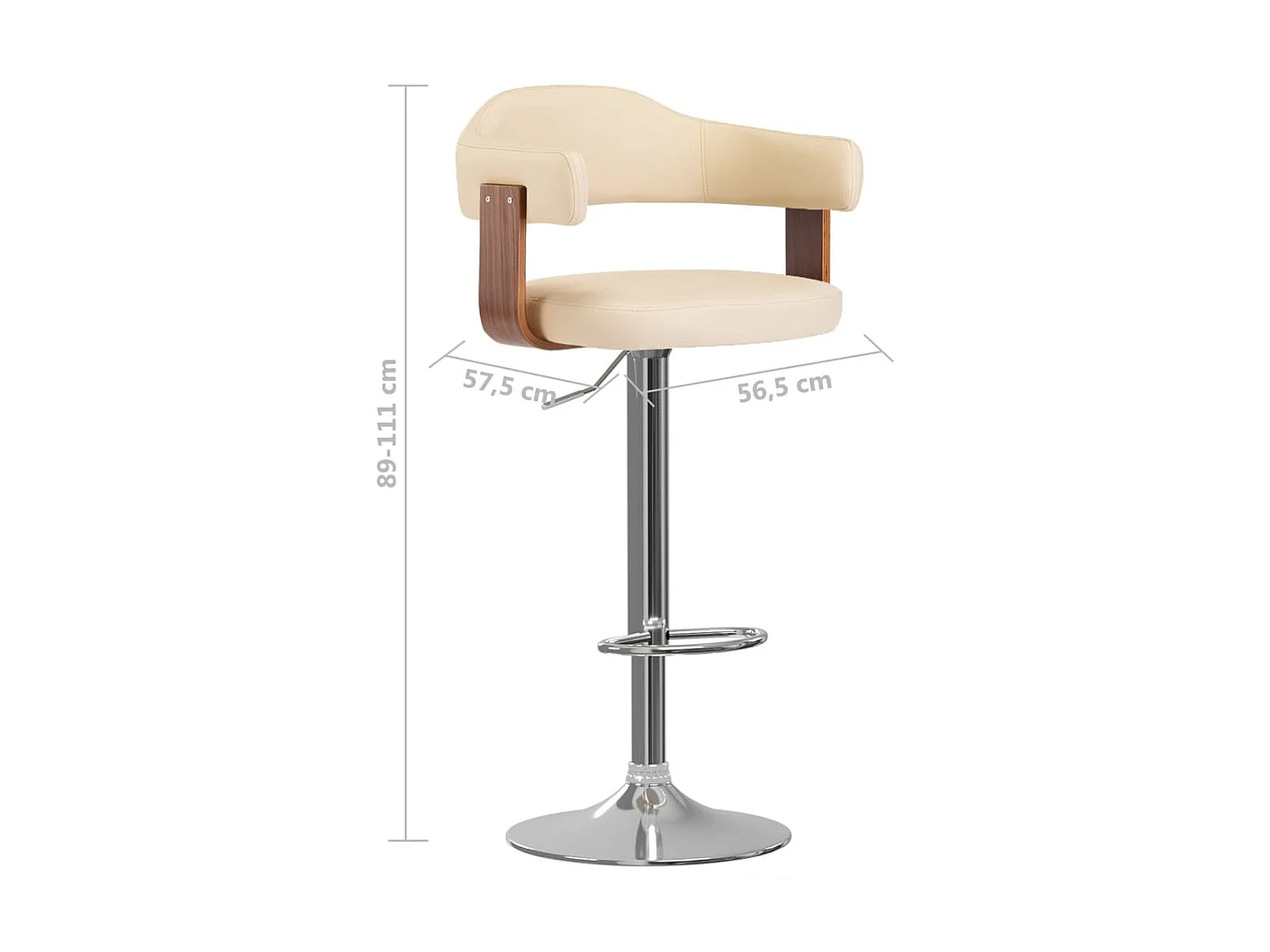 Tabourets de bar 2 pcs Crème Bois courbé et similicuir 2