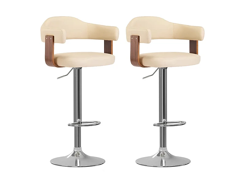 Tabourets de bar 2 pcs Crème Bois courbé et similicuir 2