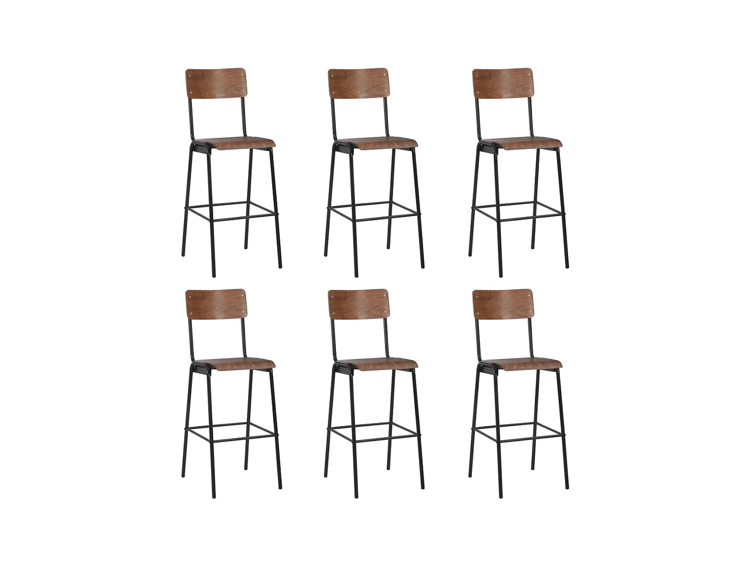 Chaises de bar 6 pcs Contreplaqué solide et acier