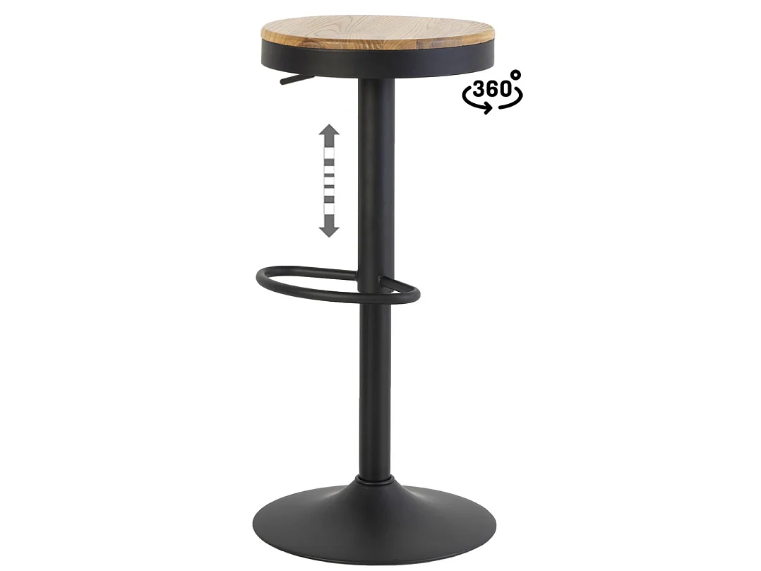 Tabouret industriel hauteur réglable et pivotant à 360° Baky-Couleur Noir