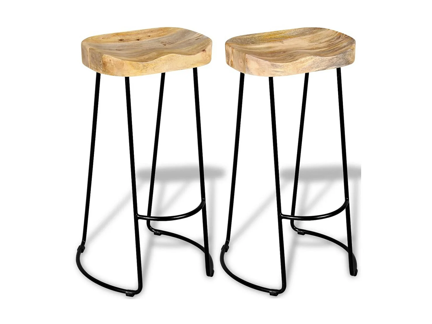 Tabouret bois de manguier massif et métal noir Loka - Lot de 2