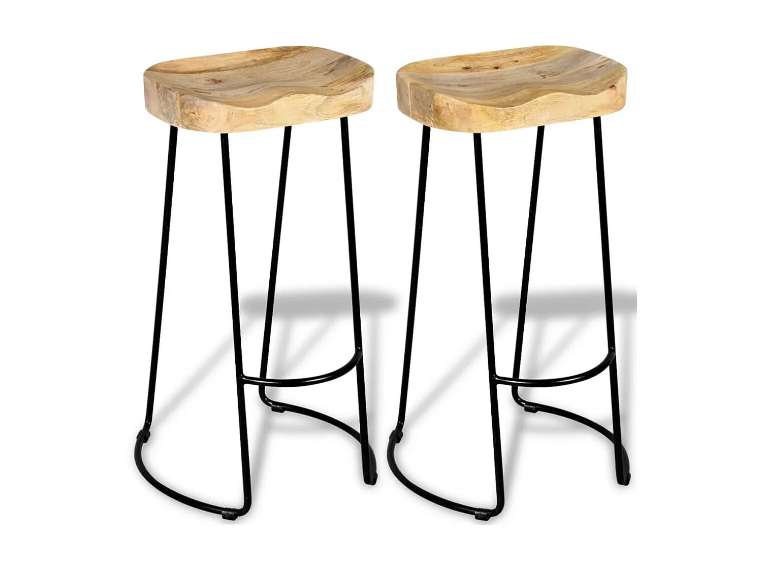 Tabouret bois de manguier massif et métal noir Loka - Lot de 2