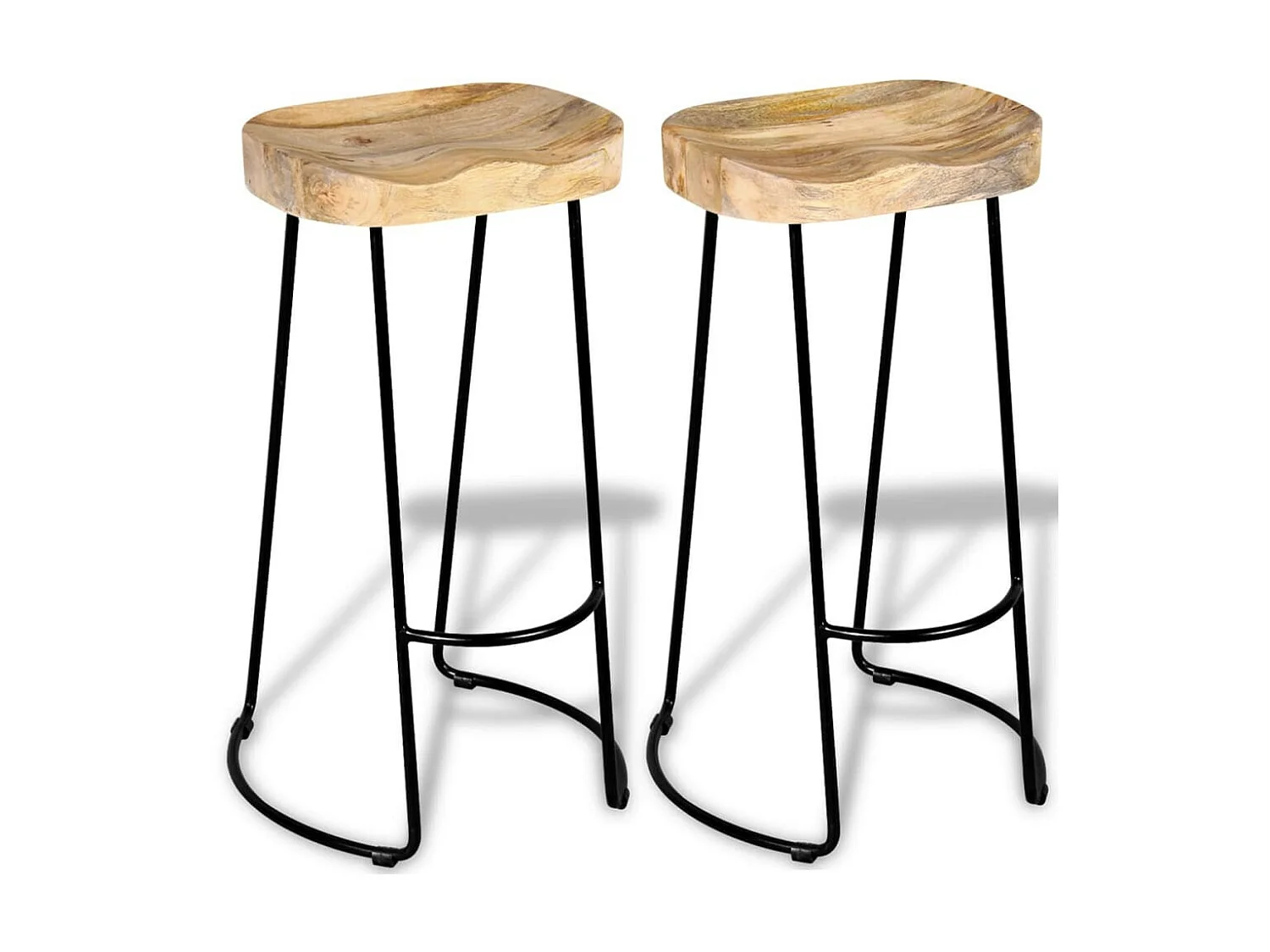 Tabouret bois de manguier massif et métal noir Loka - Lot de 2