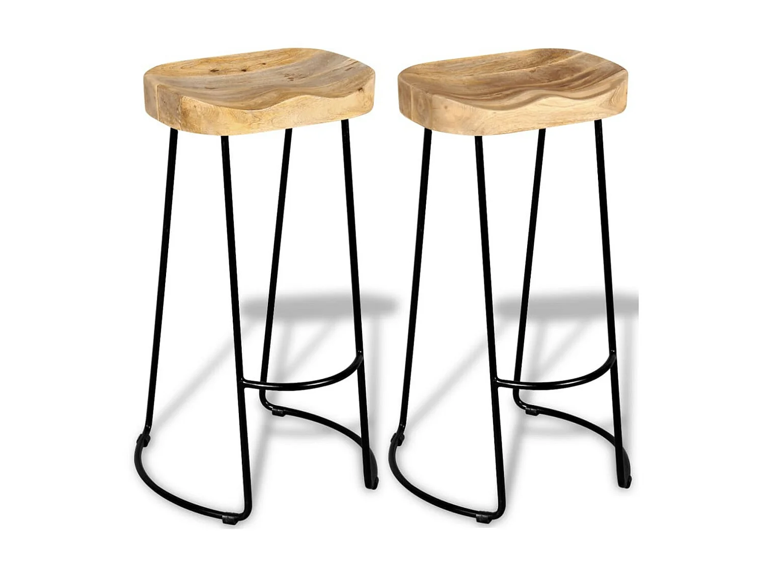 Tabouret bois de manguier massif et métal noir Loka - Lot de 2