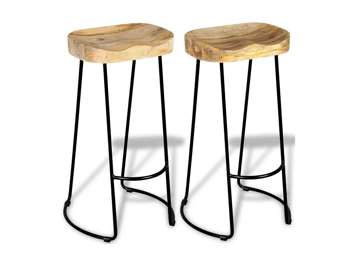 Tabouret bois de manguier massif et métal noir Loka - Lot de 2