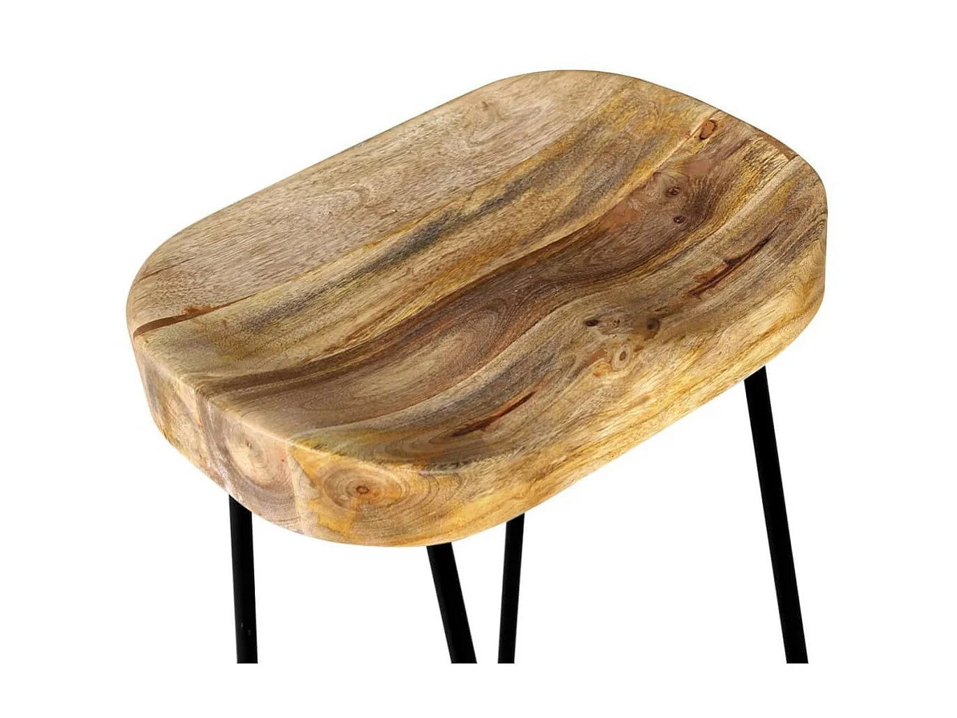 Tabouret bois de manguier massif et métal noir Loka - Lot de 2