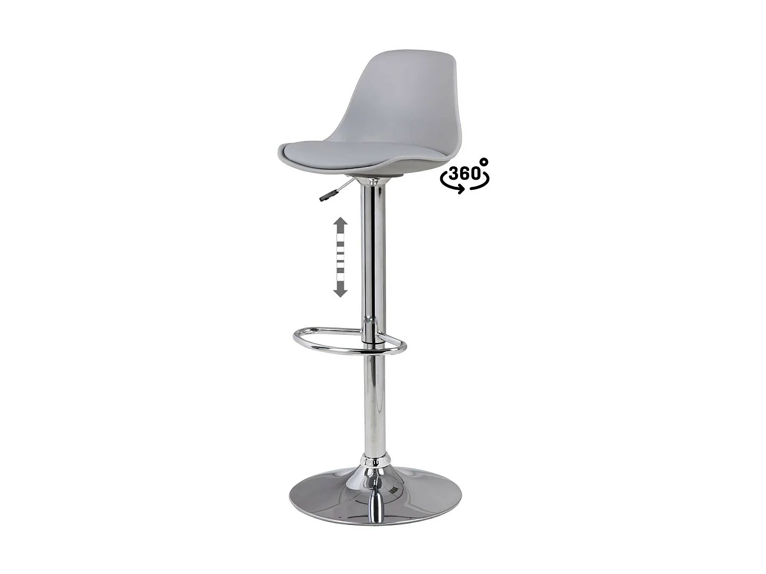 Tabouret pivotant et relevable pied acier chromé Kaly-Couleur Gris
