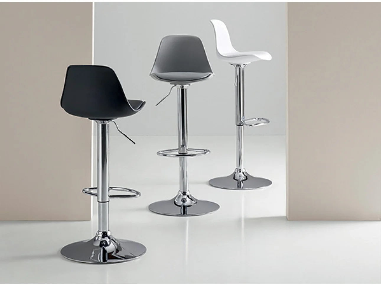 Tabouret pivotant et relevable pied acier chromé Kaly-Couleur Gris