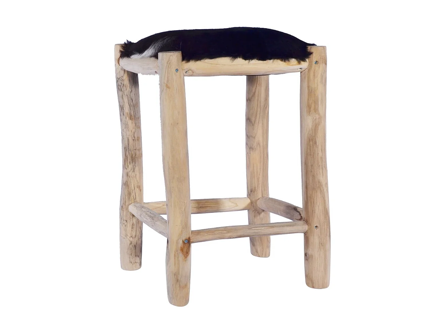 Tabouret de bar Cuir de chèvre véritable et bois de teck massif